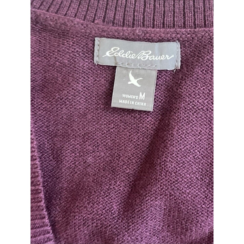 Eddie Bauer Women Fair Isle Cardigan Sweater Maroon Size M Cotton Machine Wash - Picture 4 of 6